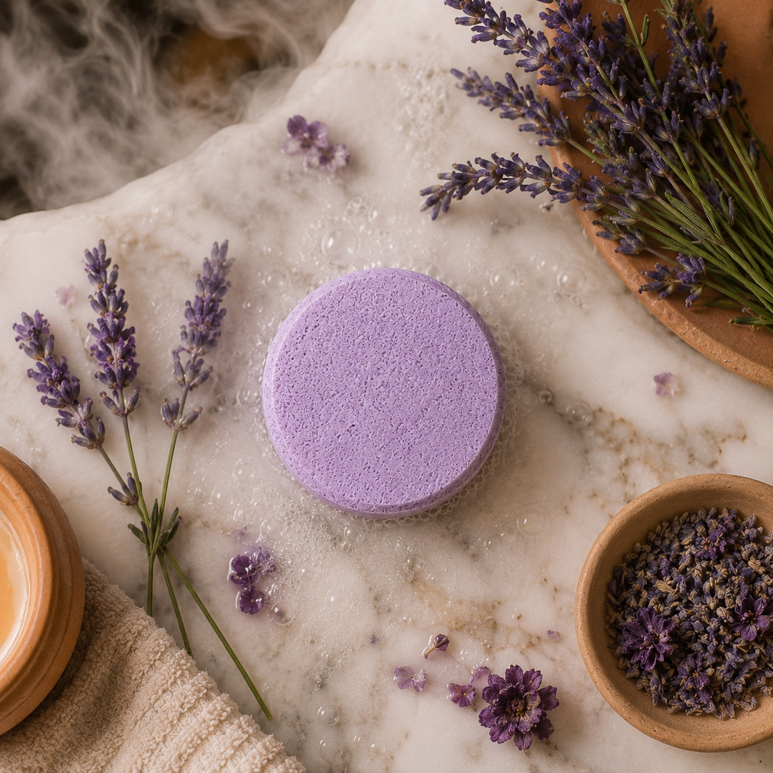 Lavender Relax Shower Steamer by Bath Bites — handcrafted aromatherapy for your daily shower ritual