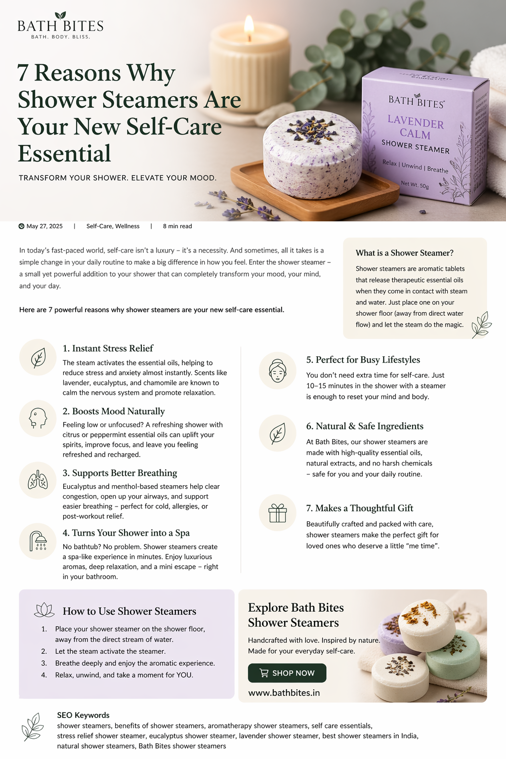Natural shower steamer with essential oils for anxiety and stress relief