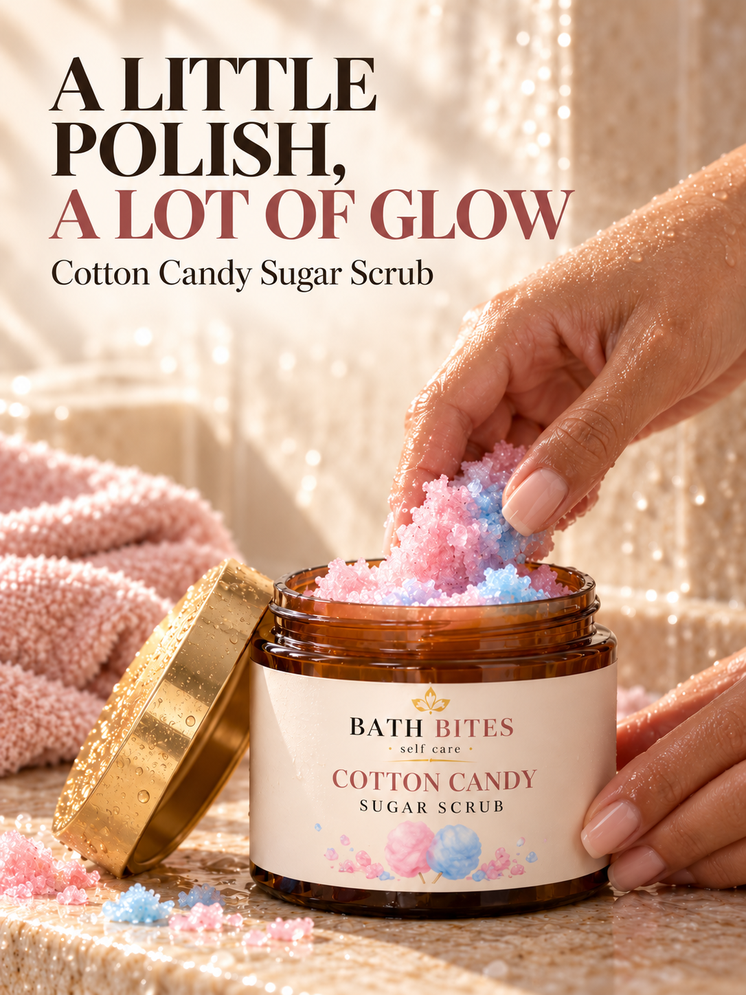A little polish, a lot of glow. Cotton Candy Sugar Scrub