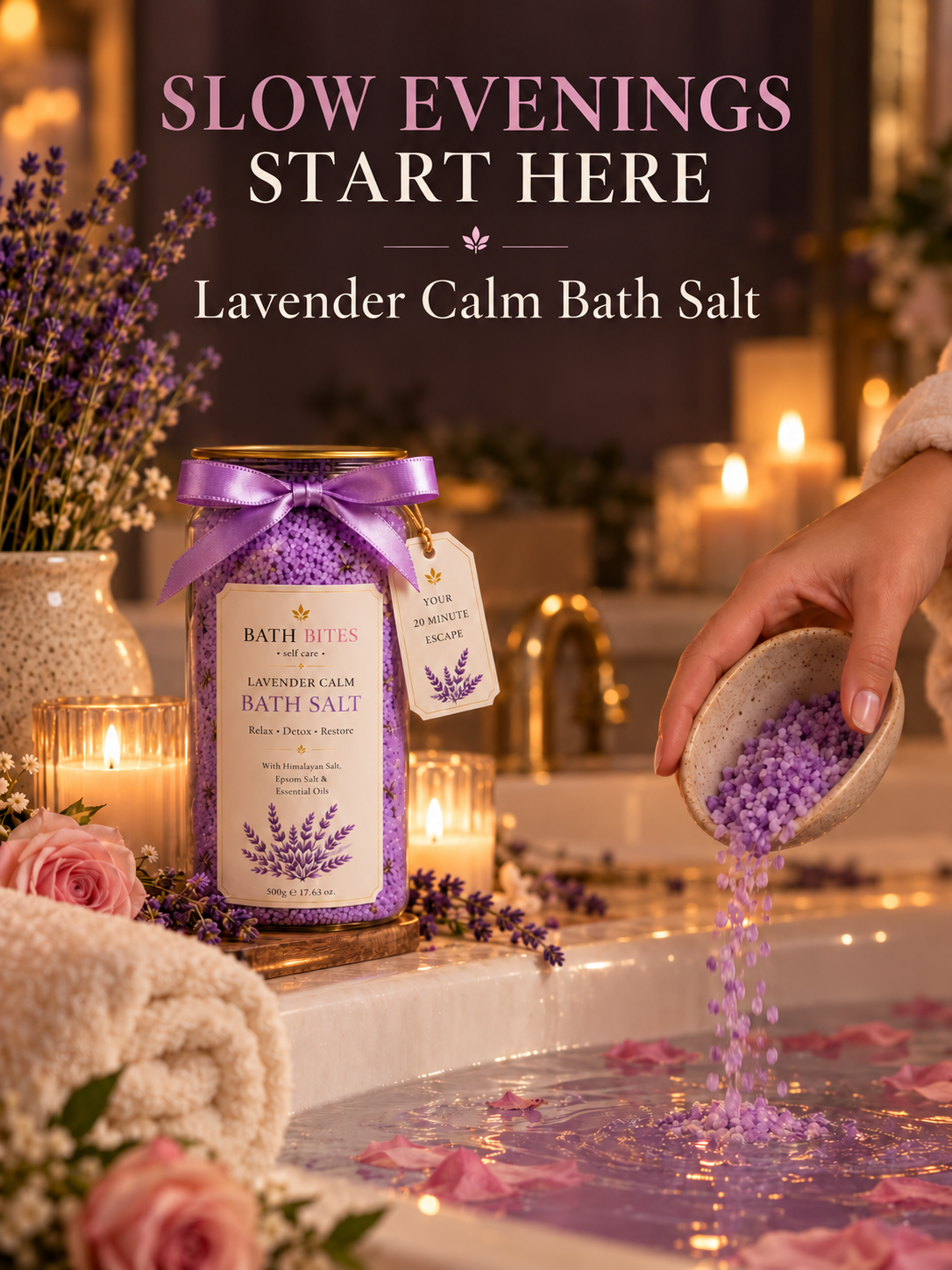 Slow evenings start here. Lavender Calm Bath Salt