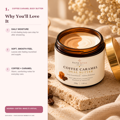 Coffee Caramel Body Butter — benefits, in Cotton Candy gallery style