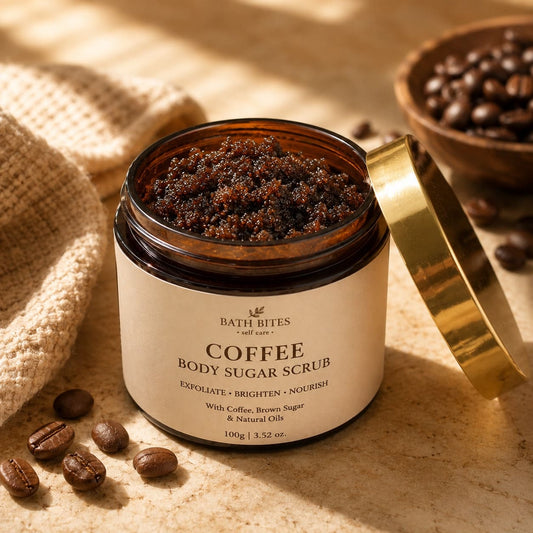 Coffee body scrub for exfoliation and glowing skin, natural skincare product for removing dead skin and improving smooth radiant skin.