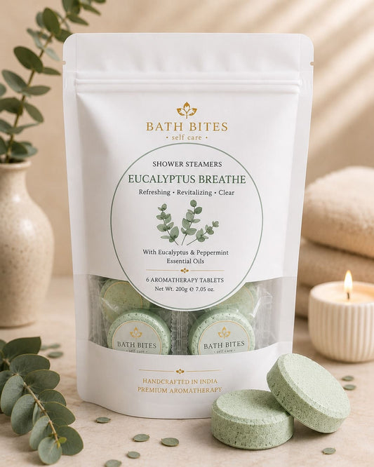 Eucalyptus shower steamers for sinus relief and deep breathing, aromatherapy spa product for stress relief and refreshing shower experience.