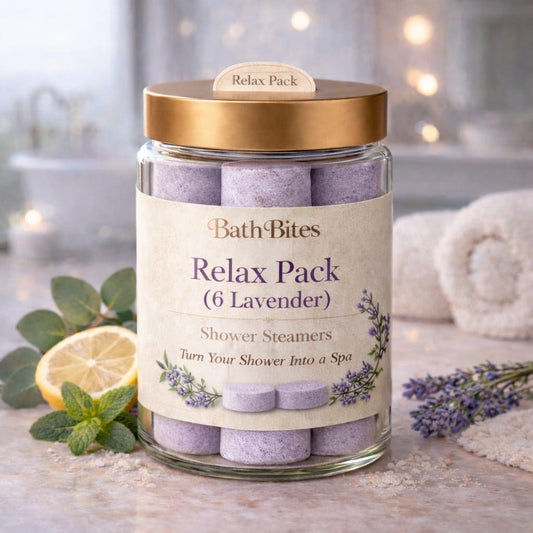 Lavender aromatherapy shower steamers for relaxation and stress relief, calming self care spa product for better sleep and soothing shower experience.
